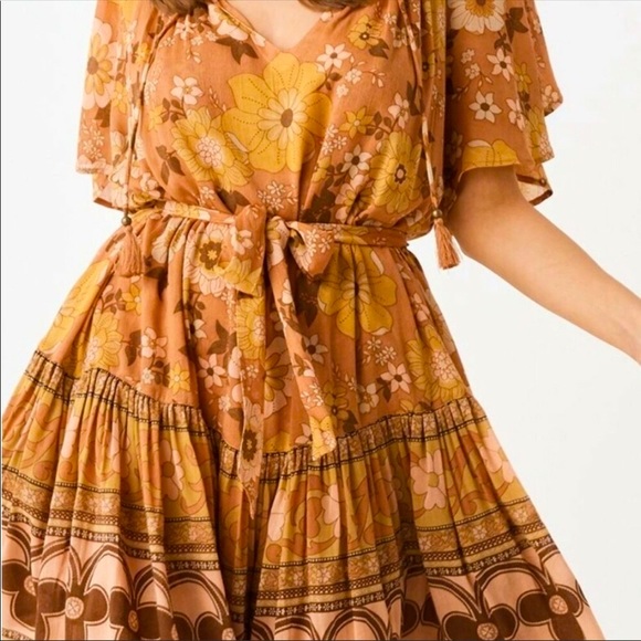 Yellow Orange Tropical Print Mini Dress with Frill Hem 70’s Style - Picture 8 of 11